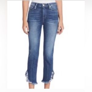 PAIGE HOXTON STRAIGHT ANKLES FRINGE RAW HEM DESIGNER DENIM PANTS